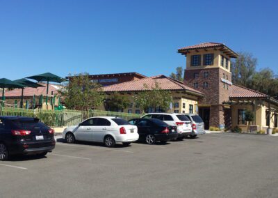 Cars parked in a parking lot.